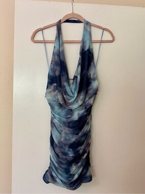 Love Island Blue Deep V-Neck Halter Mini Dress